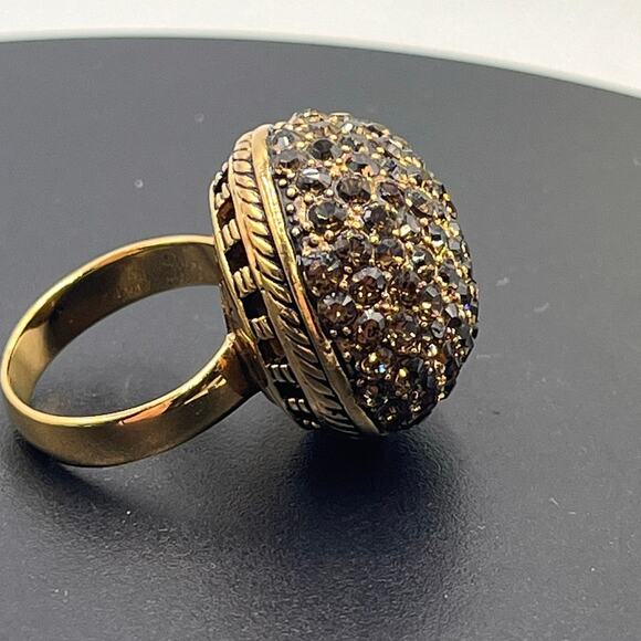 Sterling‎ Silver Vermeil 925 Pave Dark Gray Black Large Statement Ring Sz 7.5 - Picture 1 of 9